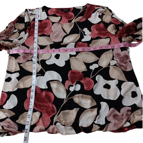 Alfani Top Blouse Stretchy L Floral Romantic Smocked Flare Sleeves Dressy Career - Picture 4 of 12